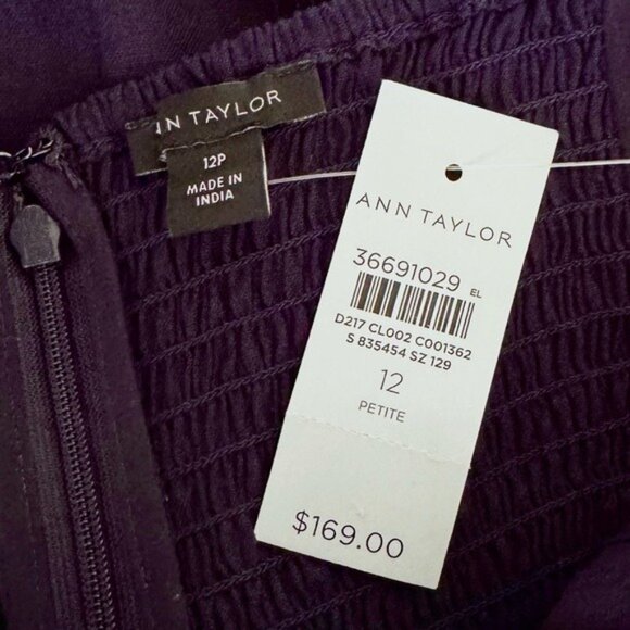 Ann Taylor Navy Linen Blend Scoop Flutter Sleeve Midi Dress 12 P - Picture 9 of 13